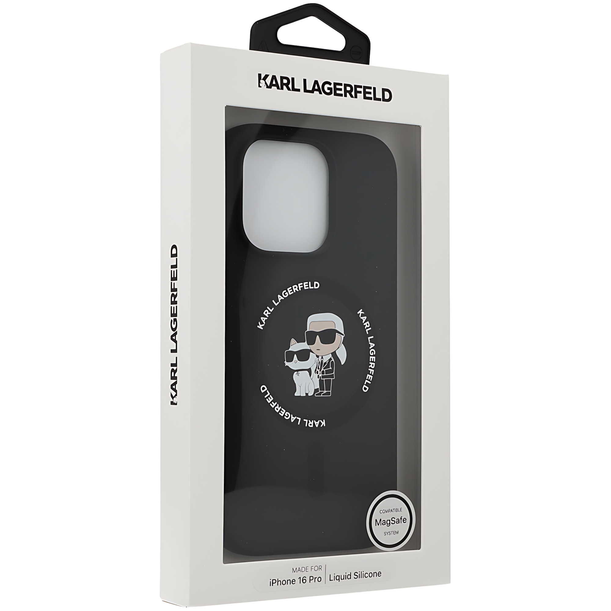 Etui Karl Lagerfeld Silicone Karl & Choupette Head dla iPhone 16 Pro w kolorze czarnym